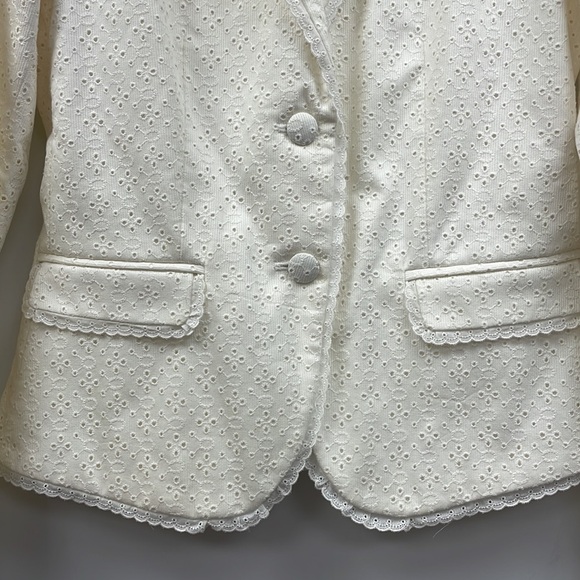 NWT J. Crew Embroidered Eyelet Single Breasted Blazer Jacket Cottage White 2 - Picture 3 of 8